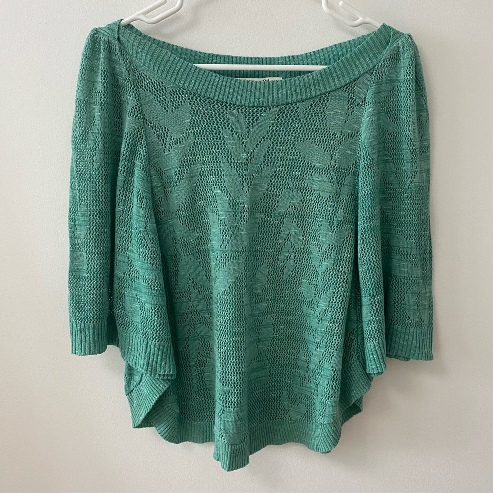 FOREVER 21 TEAL CROCKET SHORT SLEEVE TOP